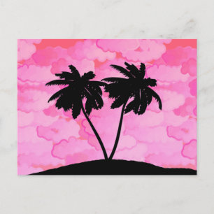Palm Tree Silhouette tegen Dawn roze met wolken Briefkaart