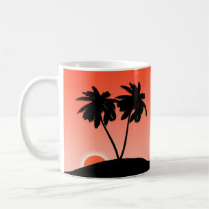 Palm Tree Silhouette tegen een Oranje zonnebank Koffiemok