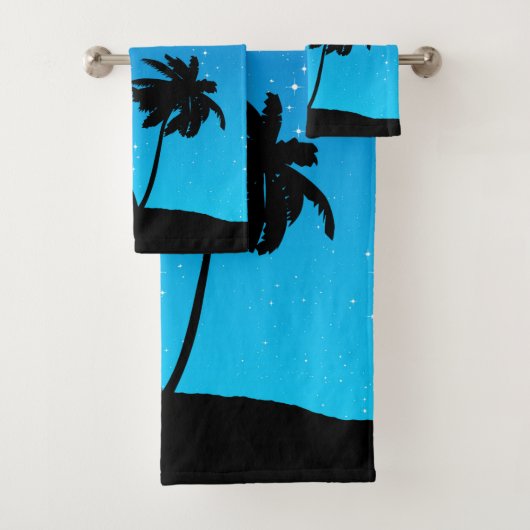Palm Tree Silhouette tegen Evening Blue Bath Tow Bad Handdoek (Insitu)