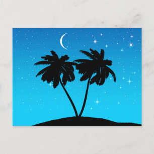 Palm Tree Silhouette tegen Evening Blue Briefkaart
