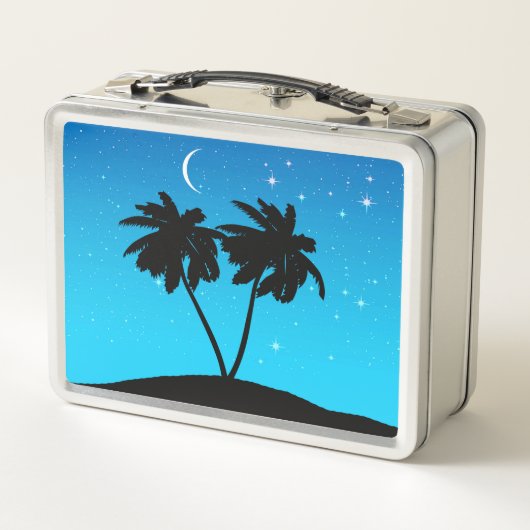 Palm Tree Silhouette tegen Evening Blue met Sta (Achterkant)