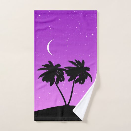 Palm Tree Silhouette tegen Paars schemerlicht Bad Handdoek (Handdoek)