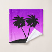 Palm Tree Silhouette tegen Paars schemerlicht Bad Handdoek (Wasdoekje)