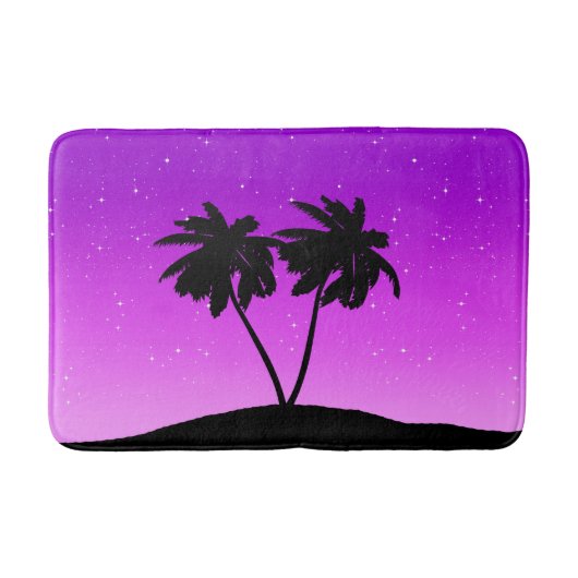 Palm Tree Silhouette tegen Paars schemerlicht Badmat (Voorkant)