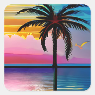 Palm Tree Silhouette Vierkante Sticker
