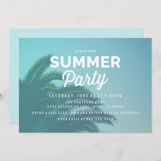 Palm Tree Summer Party Uitnodigingen (Voorkant / Achterkant)