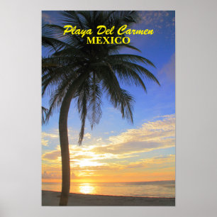 Palm Tree Sunrise Playa Del Carmen Mexico Poster