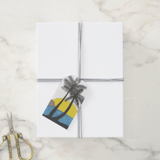Palm Tree Sunrise Silhouette Cadeaulabel (Met Touw)