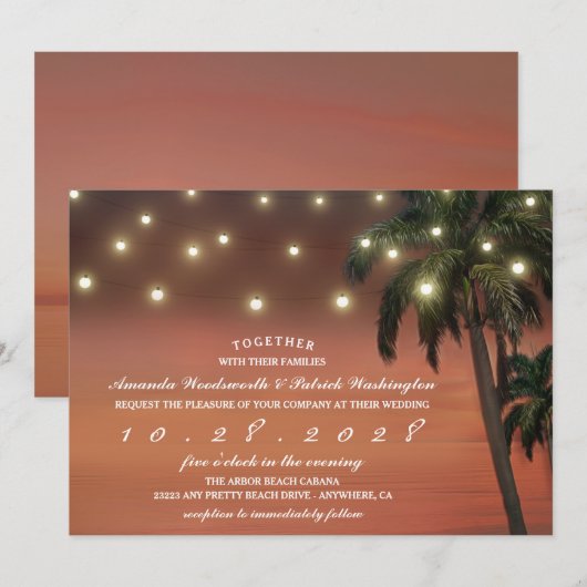 Palm Tree Sunset Beach Invitations de mariage (Devant / Derrière)