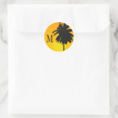 Palm Tree Sunset Bruiloft Stickers met Monogram (Tas)