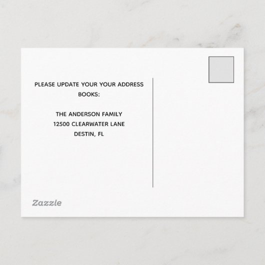 Palm Tree Sunset Verandering van Adres Strand Bewe Aankondigingskaart (Achterkant)