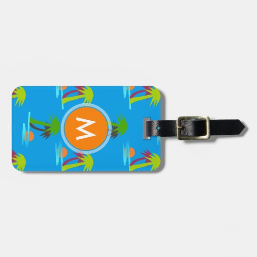 Palm Tree Sunset Zee Pattern Monogram Bagagelabel (Voorkant horizontaal)