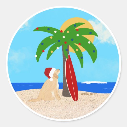 Palm Tree Surf Board Père Noël Chien Stickers de N (Devant)