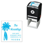 Palm Tree Surfboard Achternaam Retouradres Zelfinktende Stempel (In situ)