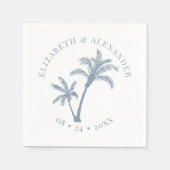 Palm Tree Tropical Beach Bruiloft Dusty Blue Servet (Voorkant)