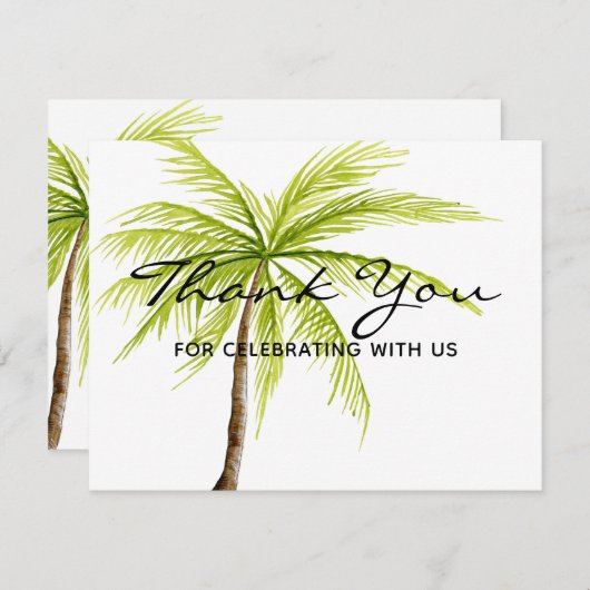 Palm Tree Tropical Beach Dank u feestvieren Bedankkaart (Voorkant / Achterkant)