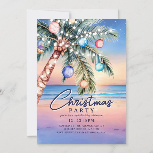 Palm Tree Tropical Beach Kerstmis Kaart (Voorkant)