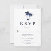 Palm Tree Tropical Beach Navy RSVP Kaartje (Voorkant)