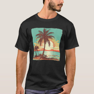 Palm Tree Tropical Beach Retro Style 70s 8 T-shirt