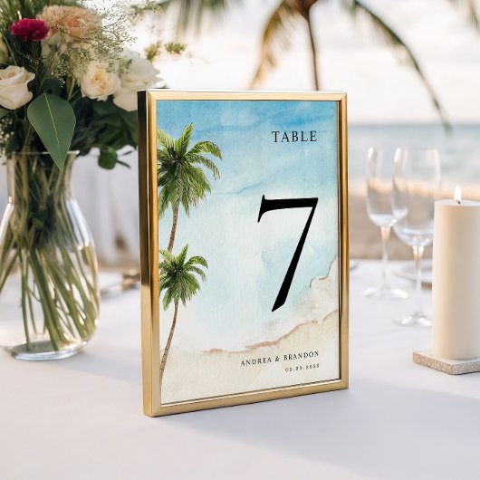 Palm Tree Tropical Beach Wedding Numéro de table