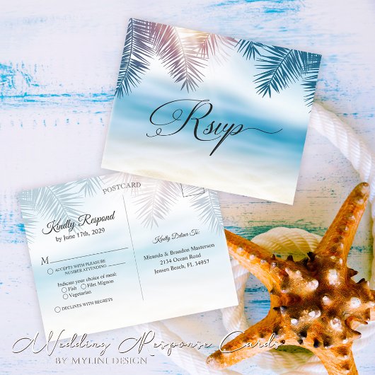 Palm Tree Tropical Island Beach Mariage Carte RSVP