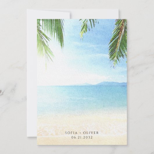 Palm Tree Tropical Island Beach Mariage Invitation (Dos)