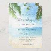 Palm Tree Tropical Island Beach Mariage Invitation (Devant / Derrière)