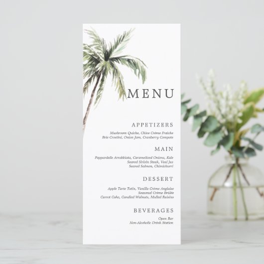 Palm Tree Tropical | Menu Serif Mariage minimal (Debout devant)