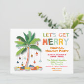 Palm Tree Tropical Retro Holiday Party Invitation Kaart (Staand voorkant)