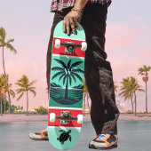 Palm Tree Turtle Silhouette Red Green Initial Skateboard