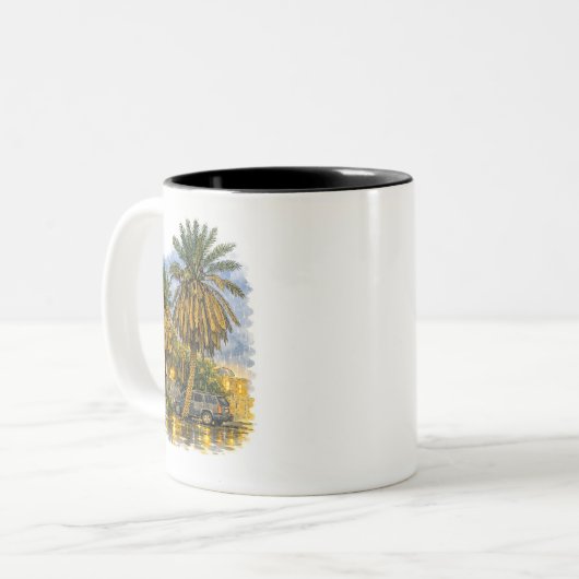 Palm tree tweekleurige koffiemok (Voorkant links)