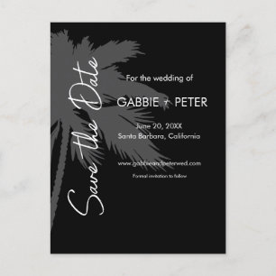 Palm Tree Typografie Zwart Wit Save the Date Briefkaart