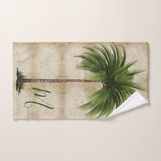 Palm Tree Vintage Tropical Élégant Monogramme (Serviette à main)