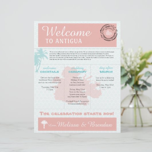 Palm Tree Wedding Welcome Letter for Antigua (Staand voorkant)