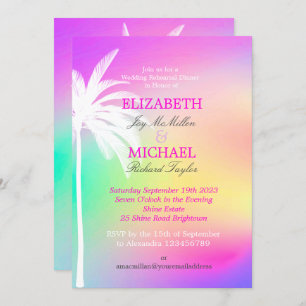 Palm Tree White Colorful Modern Wedding Rehal Kaart