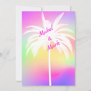 Palm Tree White Colorful Wedding Invitation Kaart