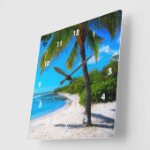 Palm Tree White Sand Hawaii Tropisch strand Vierkante Klok (Hoek)