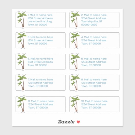 Palm Trees Adresse individuelle Étiquettes de mess (Feuille)