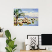 Palm Trees and Boulders, Bay of Rio, Poster (Thuiskantoor)