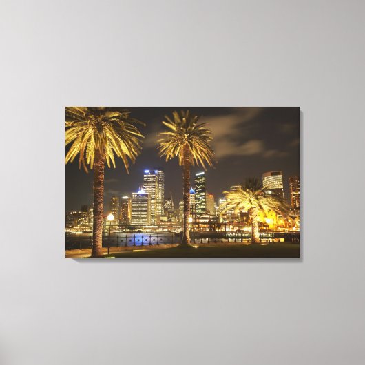 Palm Trees and CBD at Night, Sydney, New South Canvas Afdruk (Voorkant)