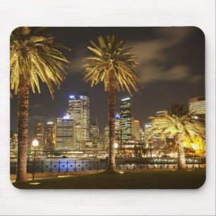 Palm Trees and CBD at Night, Sydney, New South Muismat