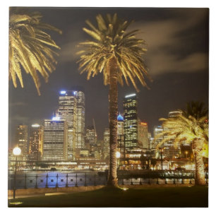 Palm Trees and CBD at Night, Sydney, New South Tegeltje