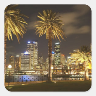 Palm Trees and CBD at Night, Sydney, New South Vierkante Sticker