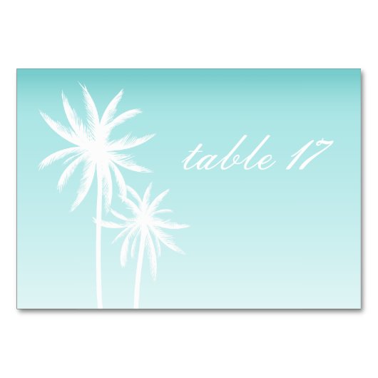 Palm Trees Aqua Mariage Carte Numéro de table (Devant)