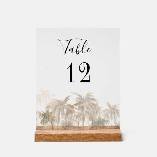 Palm Trees Beach Aangepaste Trouwtafel Nummer Acryl Bord (Voorkant)