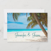 Palm Trees Beach Destination Wedding Invitations Kaart (Achterkant)