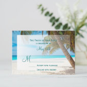 Palm Trees Beach Destination Wedding RSVP-kaarten RSVP Kaartje (Staand voorkant)