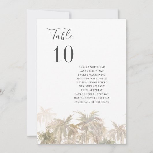 Palm Trees Beach Trouwtafel Nummers Kaart (Voorkant)
