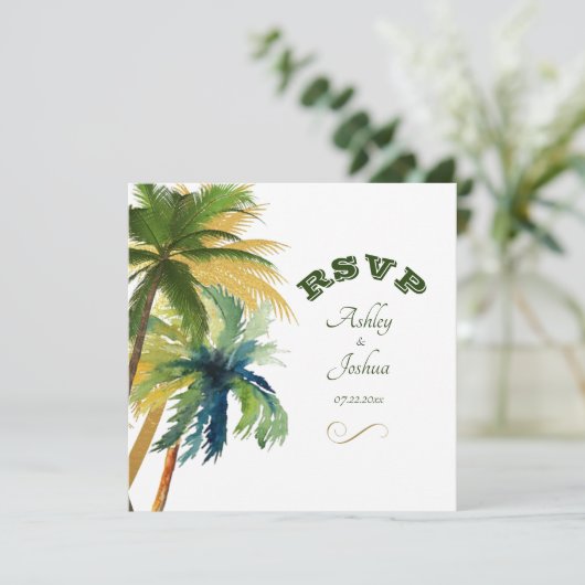 Palm Trees Beach Wedding Carte RSVP (Debout devant)
