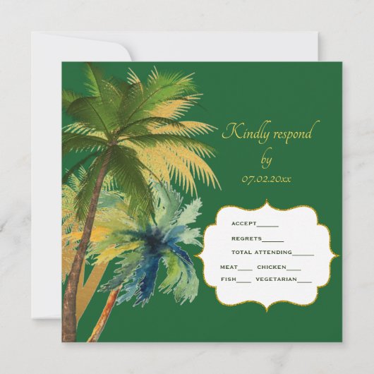 Palm Trees Beach Wedding Carte RSVP (Dos)